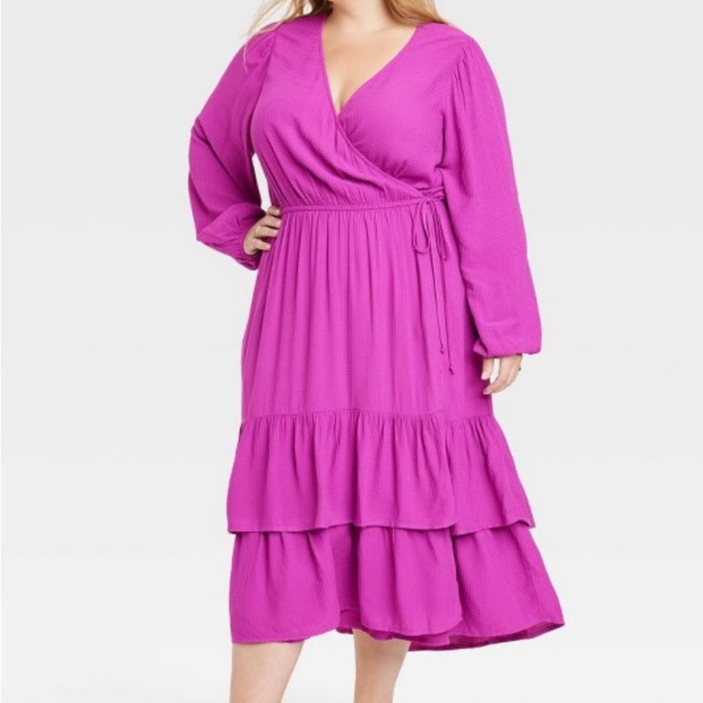 KNOX Rose Raspberry Verbena Long Sleeve
Wrap Dress 2X True Wrap Midi Length